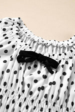 Load image into Gallery viewer, Black Polka Dot Puff Sleeve Bow Square Neck Peplum Top - Fashion Queen -  18
