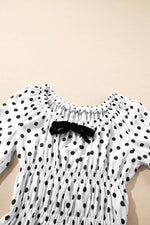 Load image into Gallery viewer, Black Polka Dot Puff Sleeve Bow Square Neck Peplum Top - Fashion Queen -  19
