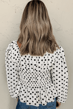 Load image into Gallery viewer, Black Polka Dot Puff Sleeve Bow Square Neck Peplum Top - Fashion Queen -  9
