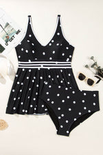 Load image into Gallery viewer, Black Polka Dot Trim V Neck Plus Size Swim Dress - Fashion Queen -  14
