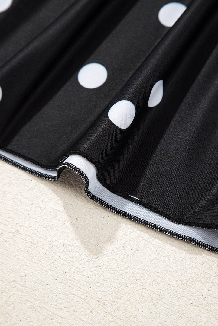 Black Polka Dot Trim V Neck Plus Size Swim Dress - Fashion Queen -  25