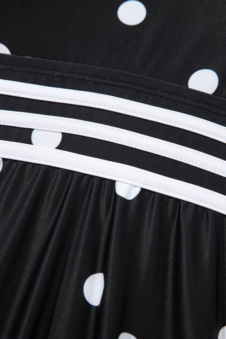 Black Polka Dot Trim V Neck Plus Size Swim Dress - Fashion Queen -  26