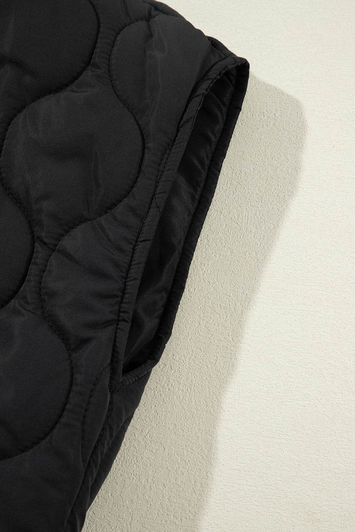 Black Quilted Drawstring Hooded Zip Up Puffer Vest - Fashion Queen -  11