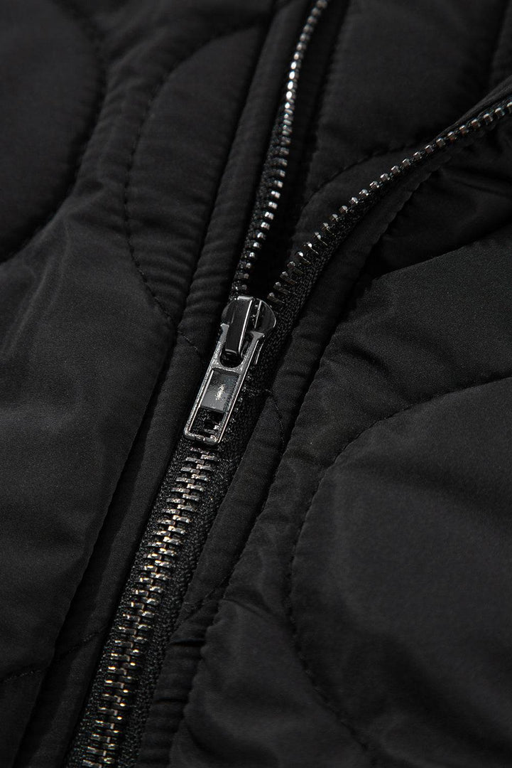 Black Quilted Drawstring Hooded Zip Up Puffer Vest - Fashion Queen -  13