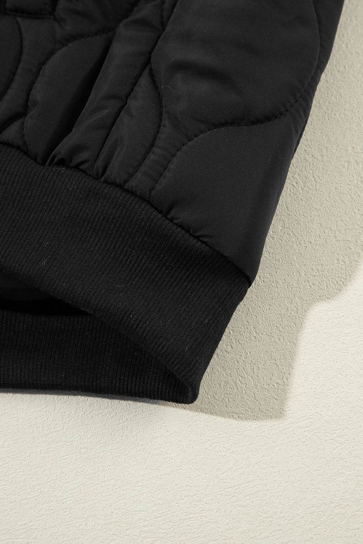 Black Quilted Drawstring Hooded Zip Up Puffer Vest - Fashion Queen -  14