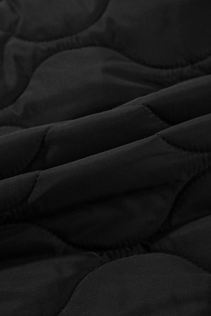Black Quilted Drawstring Hooded Zip Up Puffer Vest - Fashion Queen -  15