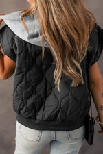 Load image into Gallery viewer, Black Quilted Drawstring Hooded Zip Up Puffer Vest - Fashion Queen -  2
