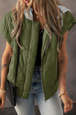 Load image into Gallery viewer, Black Quilted Drawstring Hooded Zip Up Puffer Vest - Fashion Queen -  4

