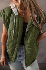Load image into Gallery viewer, Black Quilted Drawstring Hooded Zip Up Puffer Vest - Fashion Queen -  6
