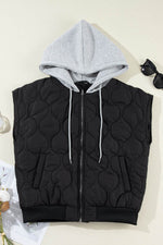 Load image into Gallery viewer, Black Quilted Drawstring Hooded Zip Up Puffer Vest - Fashion Queen -  7
