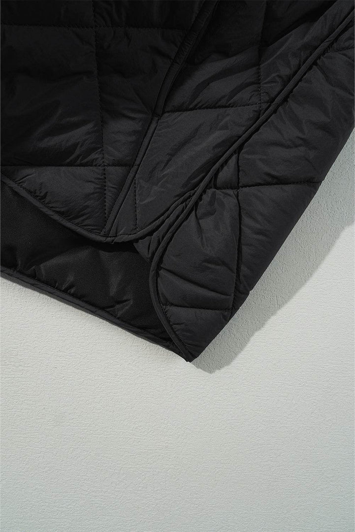 Black Quilted High Neck Button Up Pocket Vest Coat - Fashion Queen -  11
