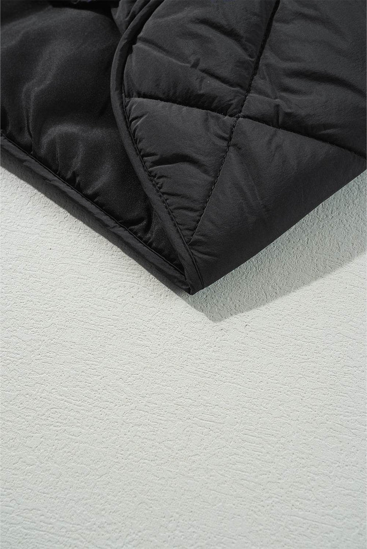 Black Quilted High Neck Button Up Pocket Vest Coat - Fashion Queen -  12