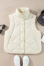 Load image into Gallery viewer, Black Quilted High Neck Button Up Pocket Vest Coat - Fashion Queen -  18

