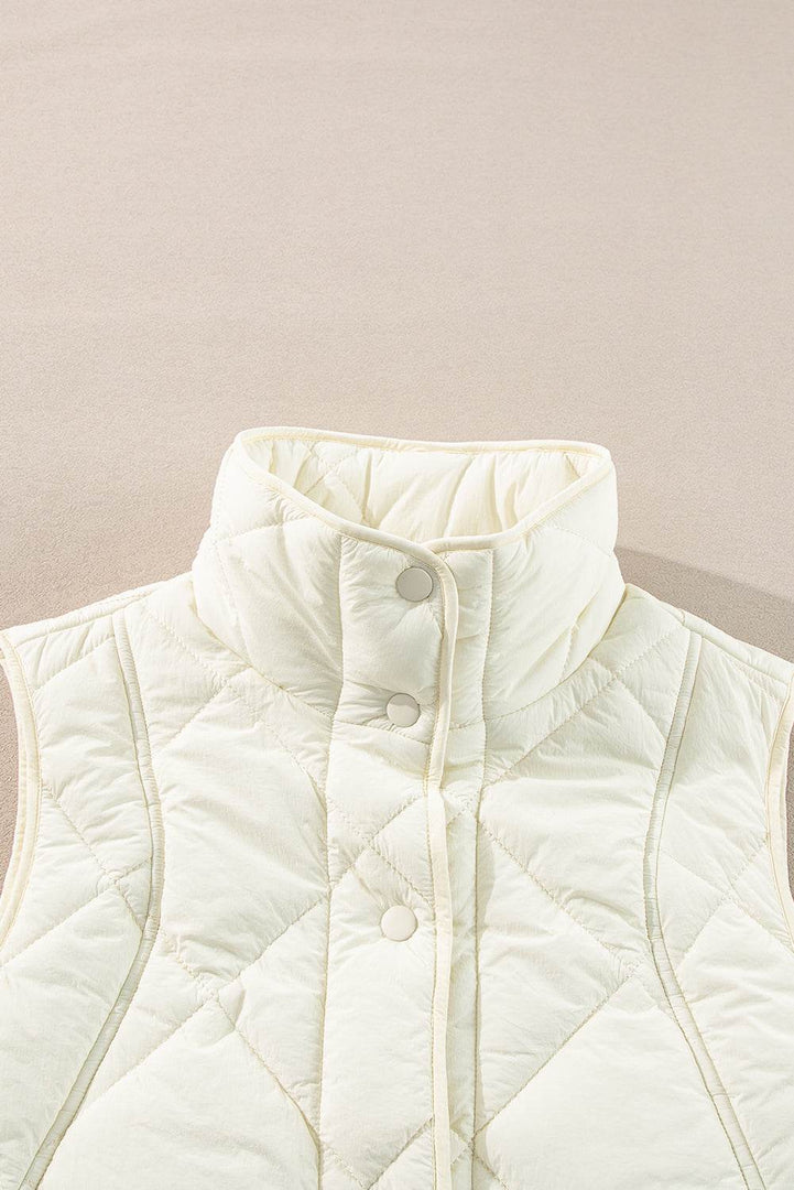 Black Quilted High Neck Button Up Pocket Vest Coat - Fashion Queen -  20