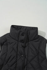 Load image into Gallery viewer, Black Quilted High Neck Button Up Pocket Vest Coat - Fashion Queen -  8
