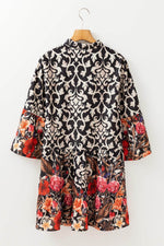 Load image into Gallery viewer, Black Retro Floral Mixed Print Split Neck A-line Dress - Fashion Queen -  4
