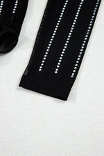 Load image into Gallery viewer, Black Rhinestone Decor Striped Mesh Long Sleeve Bodysuit - Fashion Queen -  11
