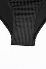 Load image into Gallery viewer, Black Ribbed Dual Crisscross Straps Cut-Out Back Tankini Suit - Fashion Queen -  19
