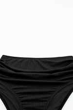 Load image into Gallery viewer, Black Ribbed Dual Crisscross Straps Cut-Out Back Tankini Suit - Fashion Queen -  20
