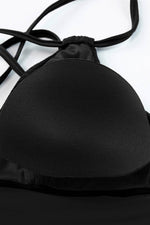 Load image into Gallery viewer, Black Ribbed Dual Crisscross Straps Cut-Out Back Tankini Suit - Fashion Queen -  21
