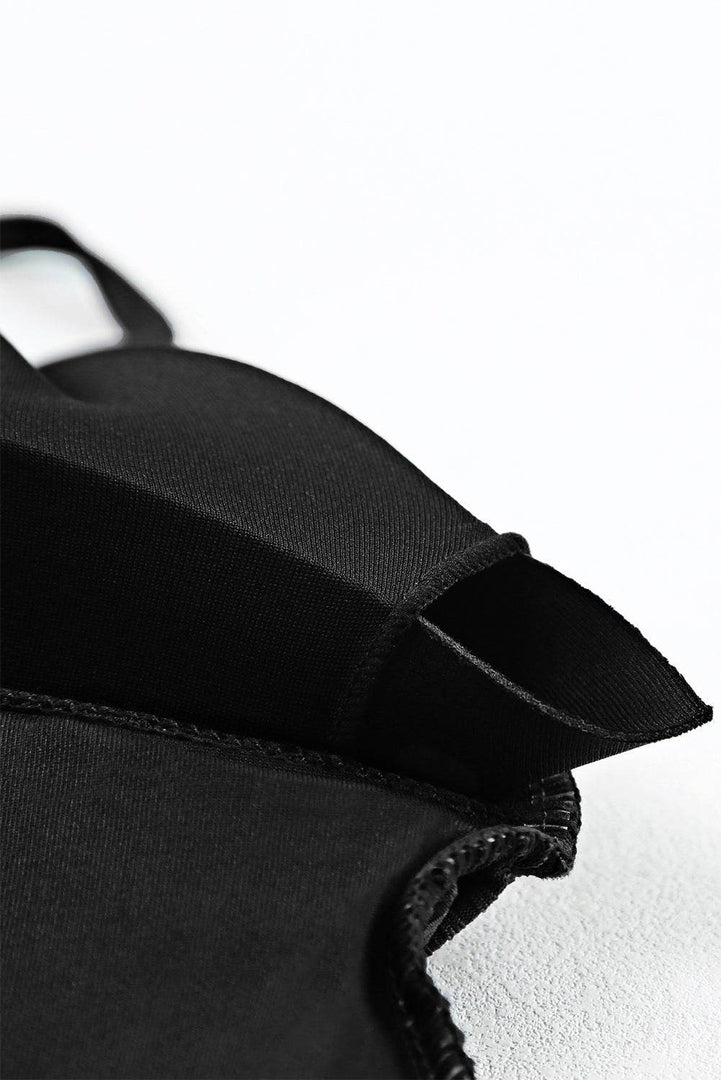 Black Ribbed Dual Crisscross Straps Cut-Out Back Tankini Suit - Fashion Queen -  22
