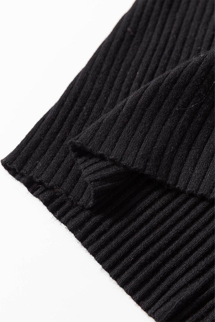 Black Ribbed Knit Collared Slim Fit Sweater Cardigan - Fashion Queen -  11