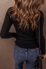 Load image into Gallery viewer, Black Ribbed Knit Collared Slim Fit Sweater Cardigan - Fashion Queen -  2
