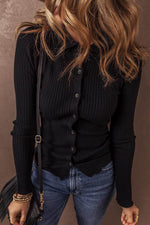 Load image into Gallery viewer, Black Ribbed Knit Collared Slim Fit Sweater Cardigan - Fashion Queen -  5
