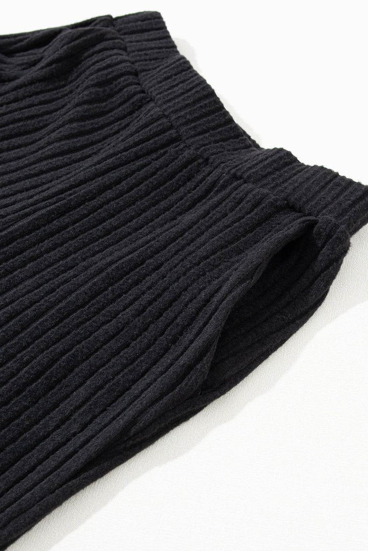 Black Ribbed Knit V Neck Slouchy Two-piece Outfit - Fashion Queen -  18