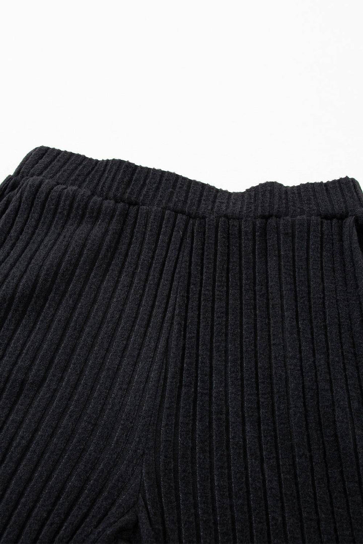 Black Ribbed Knit V Neck Slouchy Two-piece Outfit - Fashion Queen -  19