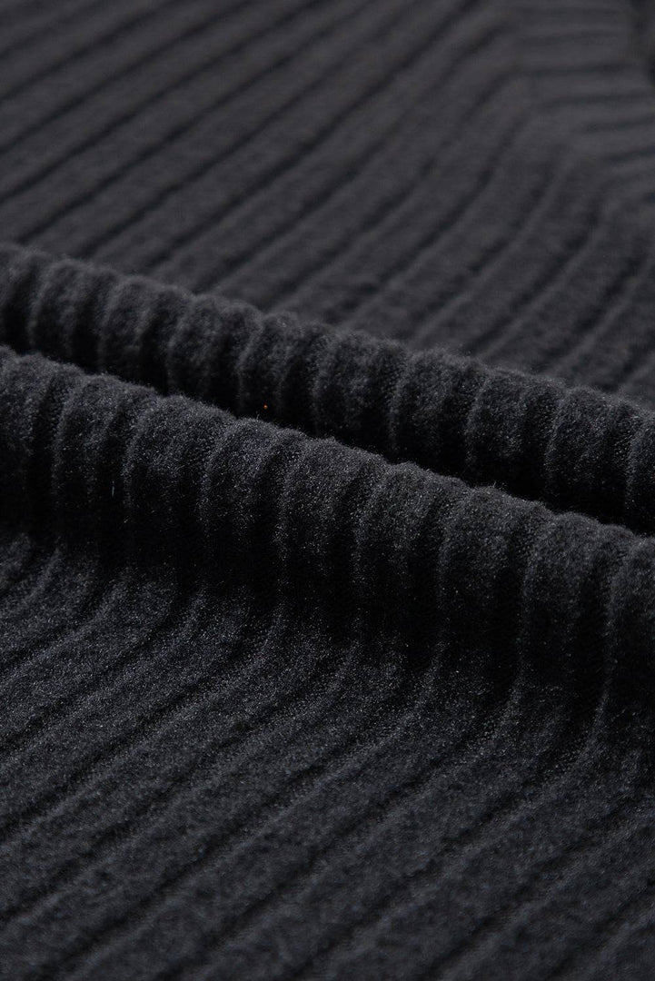 Black Ribbed Knit V Neck Slouchy Two-piece Outfit - Fashion Queen -  20