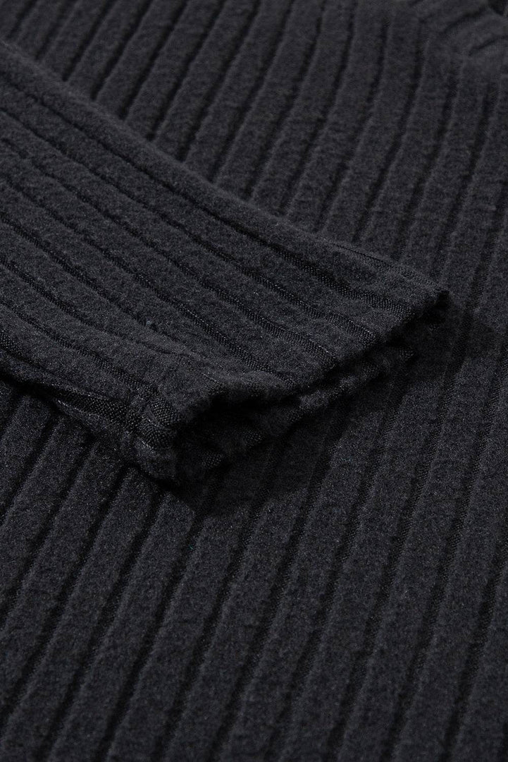 Black Ribbed Knit V Neck Slouchy Two-piece Outfit - Fashion Queen -  21