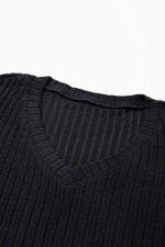 Load image into Gallery viewer, Black Ribbed Knit V Neck Slouchy Two-piece Outfit - Fashion Queen -  22
