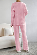 Load image into Gallery viewer, Black Ribbed Knit V Neck Slouchy Two-piece Outfit - Fashion Queen -  5
