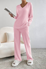 Load image into Gallery viewer, Black Ribbed Knit V Neck Slouchy Two-piece Outfit - Fashion Queen -  6
