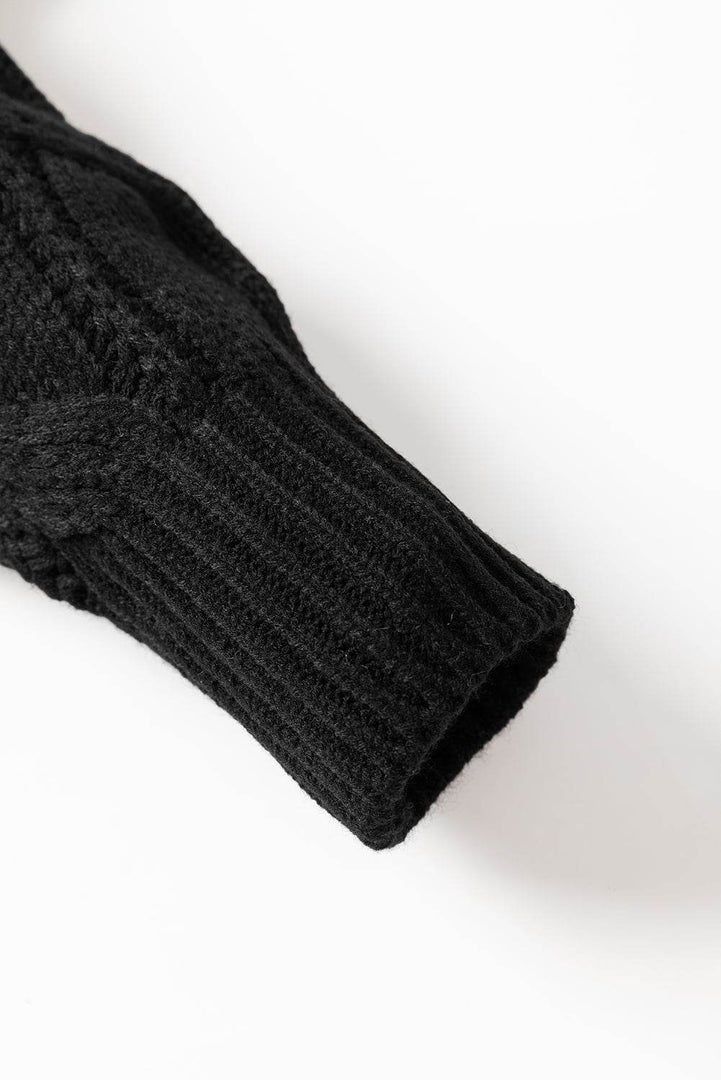 Black Ribbed Trim Eyelet Cable Knit Cardigan - Fashion Queen -  14