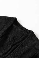 Load image into Gallery viewer, Black Ribbed Trim Eyelet Cable Knit Cardigan - Fashion Queen -  15
