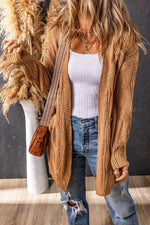 Load image into Gallery viewer, Black Ribbed Trim Eyelet Cable Knit Cardigan - Fashion Queen -  19
