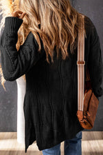 Load image into Gallery viewer, Black Ribbed Trim Eyelet Cable Knit Cardigan - Fashion Queen -  2

