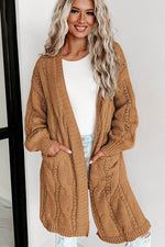 Load image into Gallery viewer, Black Ribbed Trim Eyelet Cable Knit Cardigan - Fashion Queen -  23

