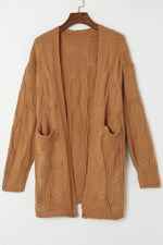 Load image into Gallery viewer, Black Ribbed Trim Eyelet Cable Knit Cardigan - Fashion Queen -  25
