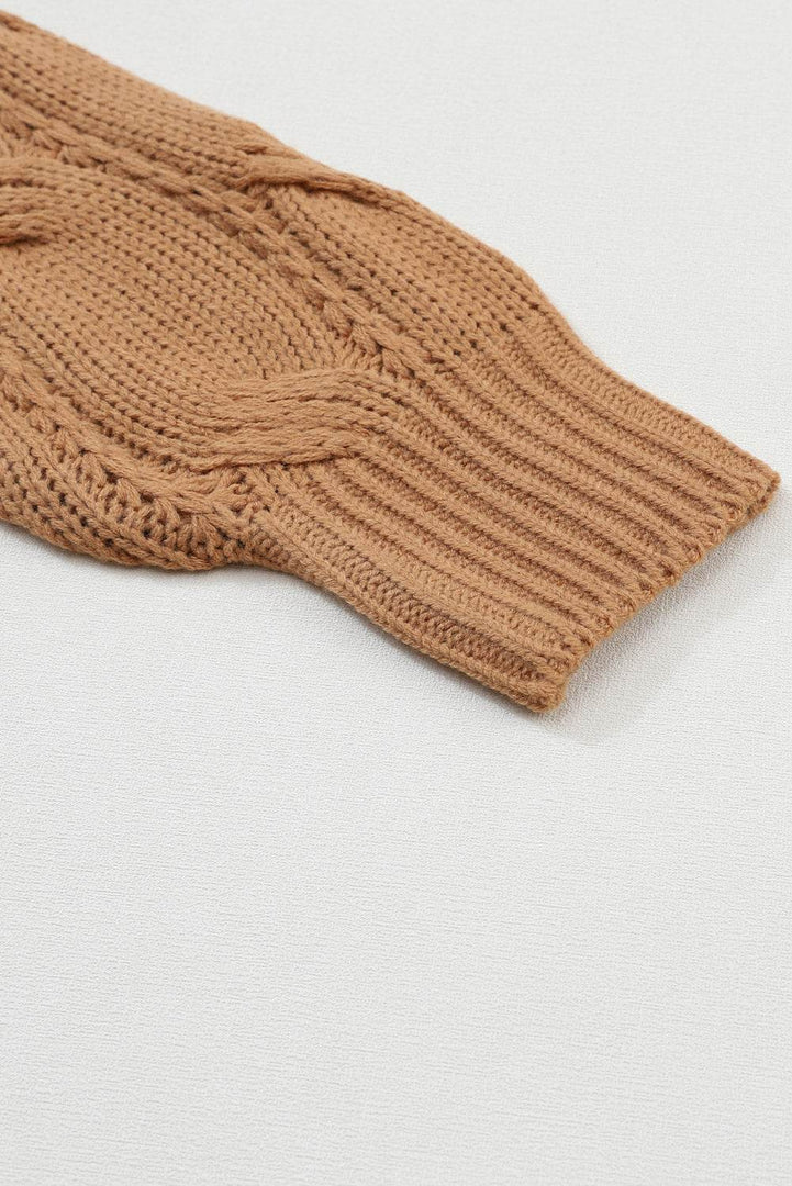 Black Ribbed Trim Eyelet Cable Knit Cardigan - Fashion Queen -  28