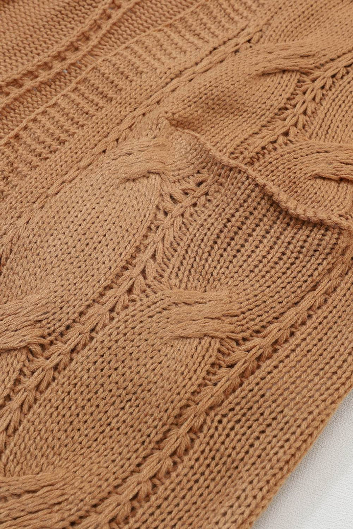 Black Ribbed Trim Eyelet Cable Knit Cardigan - Fashion Queen -  30