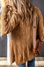 Load image into Gallery viewer, Black Ribbed Trim Eyelet Cable Knit Cardigan - Fashion Queen -  5
