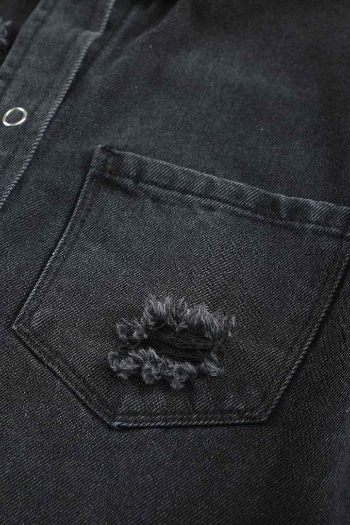 Black Ripped Denim Jacket - Fashion Queen -  11