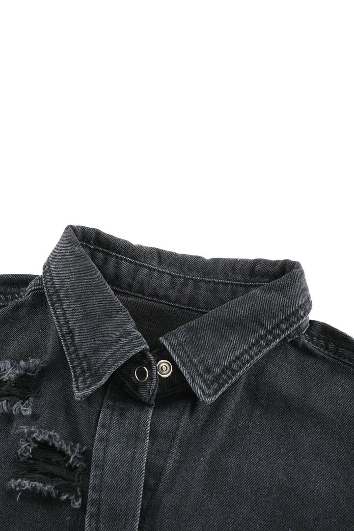 Black Ripped Denim Jacket - Fashion Queen -  17
