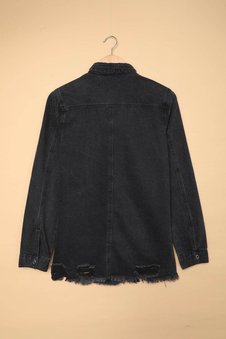 Black Ripped Denim Jacket - Fashion Queen -  7