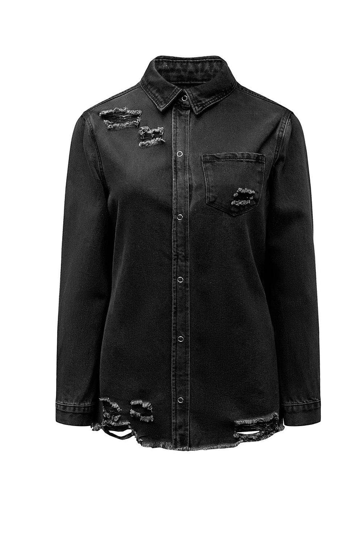 Black Ripped Denim Jacket - Fashion Queen -  8