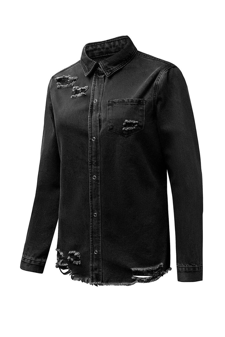 Black Ripped Denim Jacket - Fashion Queen -  9