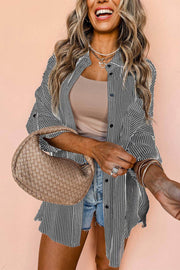 Black Roll-Tab Sleeve Pocketed Long Shirt - Fashion Queen -  1